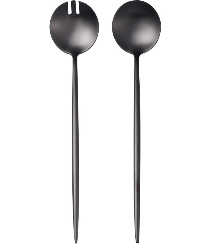Ensemble 2 pièces de service à salade en acier inoxydable noir