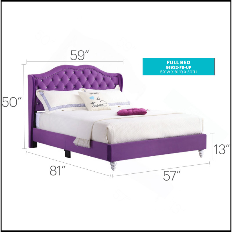 Transitional Purple Upholstered Full Bed