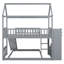 Lit superposé simple au-dessus de simple gris avec deux tiroirs et glissade, lit superposé de style maison avec glissade pour chambre d'enfant-764564222