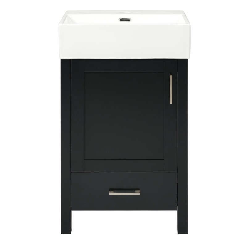 Meuble-lavabo moderne de 20,55 po avec lavabo en céramique, structure en bois massif, tiroir spacieux et rangement spacieux pour petite structure bien rangée, charnières à fermeture en douceur, confort accru du tiroir