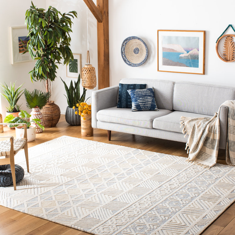 Artistry Hand Tufted Wool/Cotton Southwestern Rug in Ivory/Light Gray, Rectangle 8' x 10'