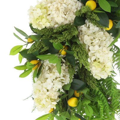 26'' Wreath with Hydrangeas, Lemons and Ferns