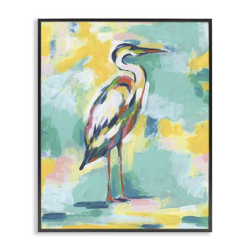 Jaune et bleu héron, estampe numérique par Michael Willett, Giclée encadrée noir minuit, H 20 po x l 16 po