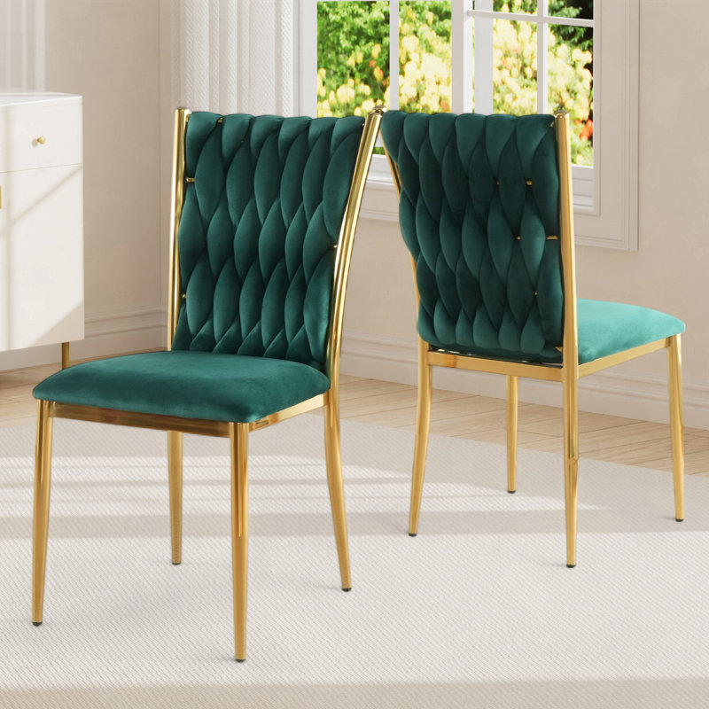 Ensemble de chaises de salle à manger en velours - Chaises de salle à manger tissées avec pieds en métal - Chaise d'appoint rembourrée moderne pour salle à manger, cuisine, meuble-lavabo et salon