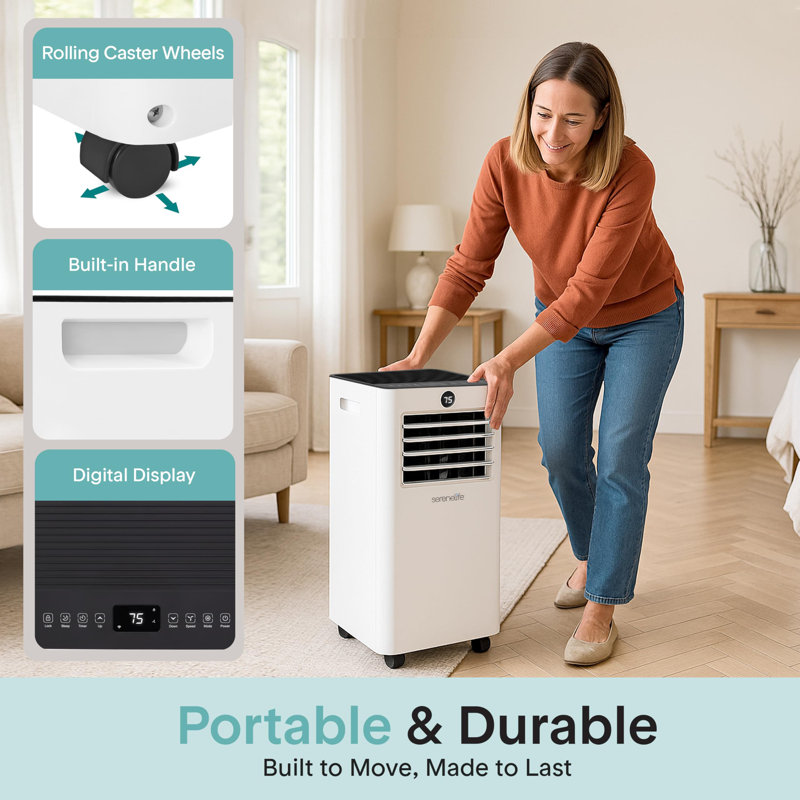 SereneLife 10,000 BTU Portable Air Conditioner, Small AC with Dehumidifier and Fan, Wifi Function, Mini AC Unit with 450 Sq. Ft. Coverage, Includes Remote Control and Window Mount Kit