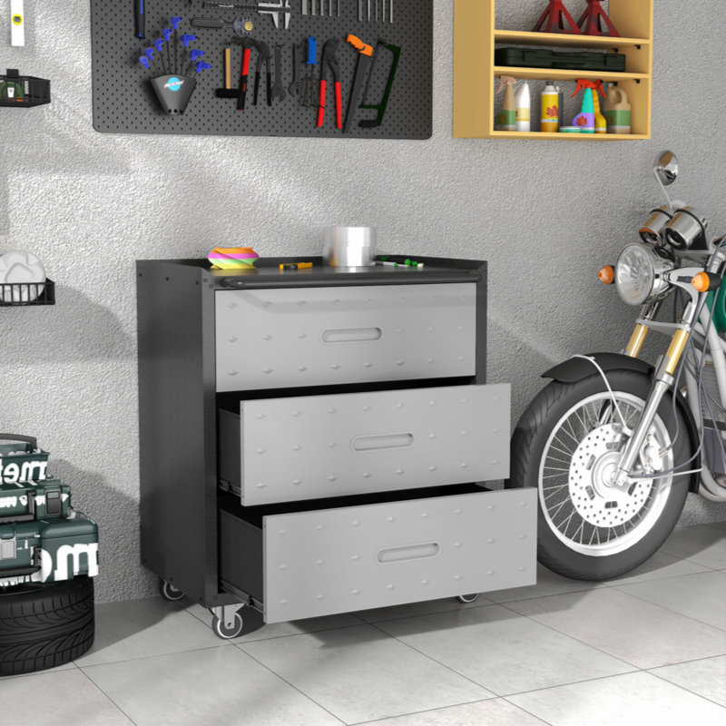 Metal Storage Cabinet With Wheels - 3 Drawer Tool Cabinet For Garage, Office, And Organizer Solutions