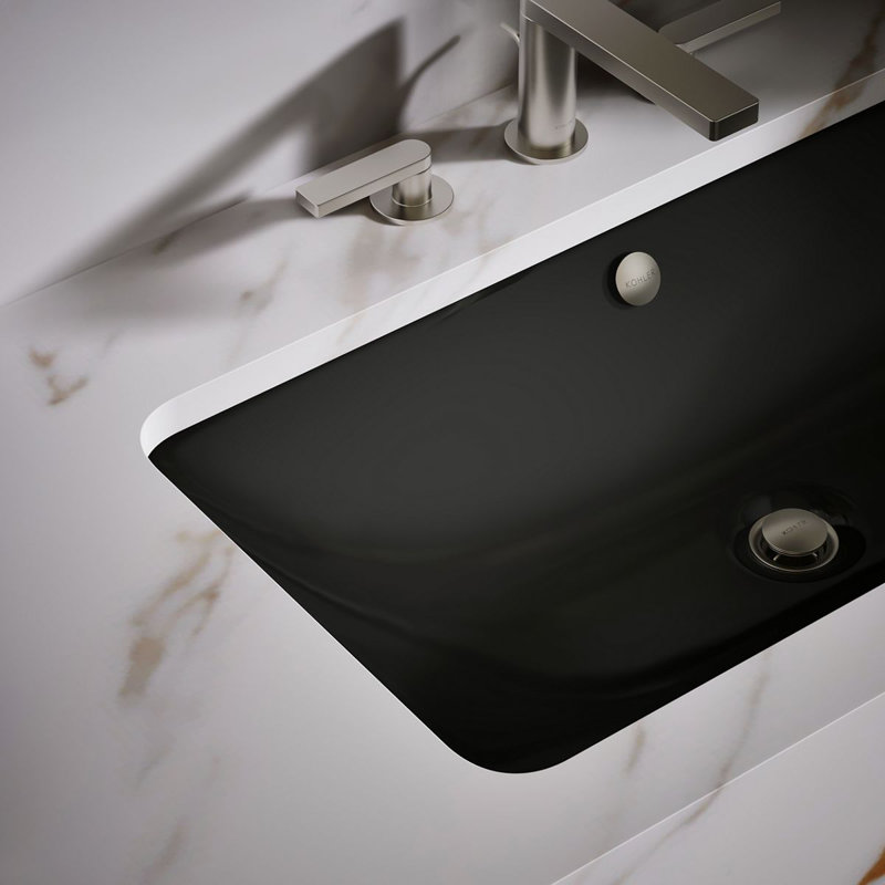Iron Plains®Trough Rectangle Dual Mount Bathroom Sink with Overflow, Basalt