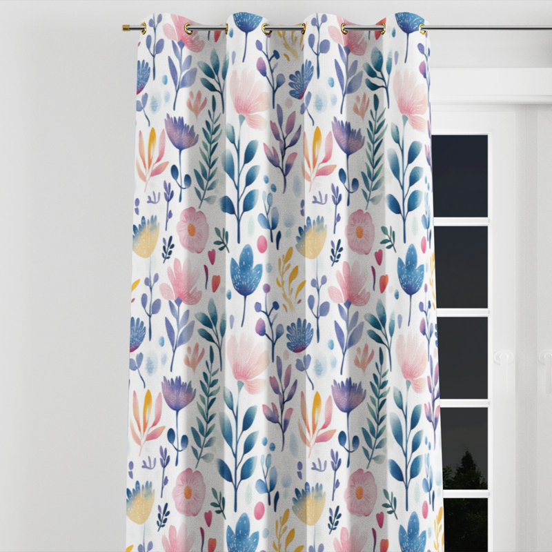 Rideaux occultant Boho - rideau à œillets bleu botanique - 1 panneau, Œillets dorés, L 52 po x L 95 po