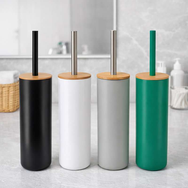 Ensemble de brosse de toilette et support autoportant avec bambou PADANG, Gris / brun