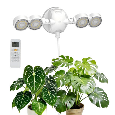 Lampe de croissance murale, 30 W, double tête, spectre complet, avec télécommande, minuterie programmable, luminosité réglable sur 4 niveaux, couverture large de 320°, lumière naturelle 4000 K, étanchéité IP54, pour plantes d'intérieur
