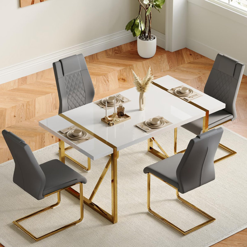 Ensemble de salle à manger rectangulaire L 31,5 po x l 55,12 po Minday, 5, Gris/doré, Doré