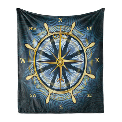 Ambesonne Compass Fleece Throw Blanket Yellow Navigation Yellow Navy Blue