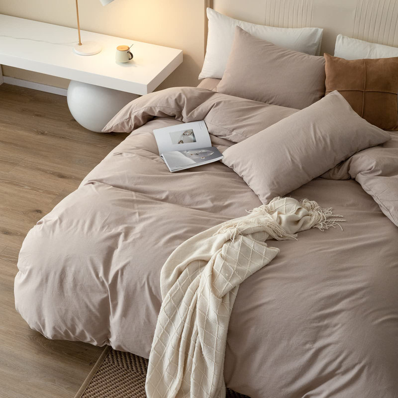 King Beige Washed Cotton Duvet Cover Set