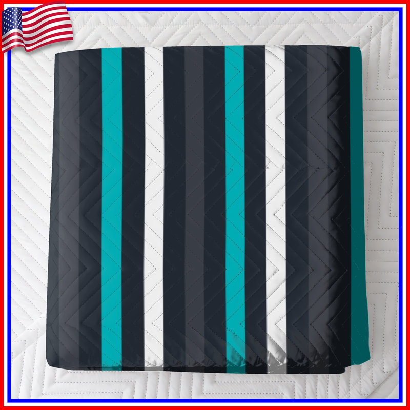 Blue Black Stripes Quilted Bedspread All Sizes, King