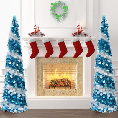 Arbre de Noël artificiel 2PCS, arbres à guirlande 5Ft pour décorations d'intérieur (bleu-blanc)