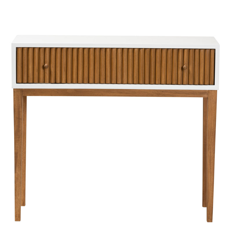 Console 1 tiroir Mid-Century moderne bicolore en bois naturel brun et blanc Bayur