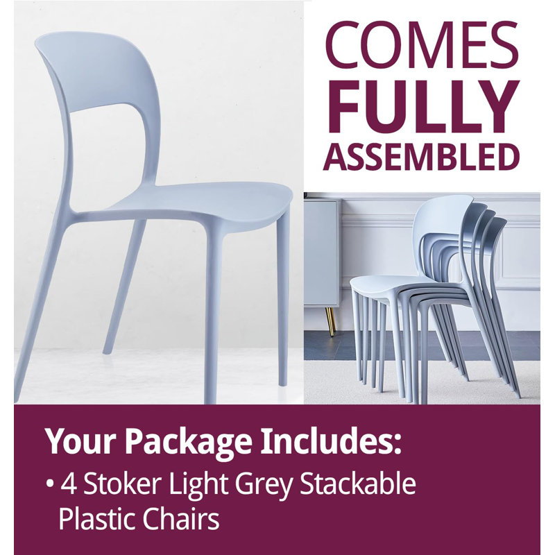 Stoker Stackable Plastic Chairs (CHA201) X 4, Grey
