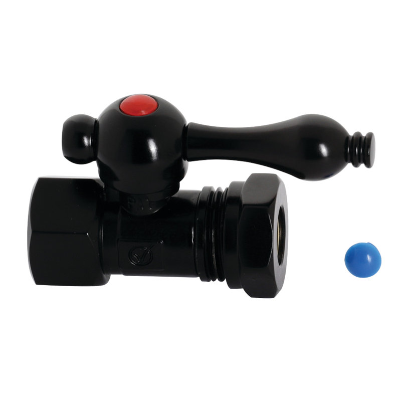 Kingston Brass Vintage 5/8-Inch OD Comp x 1/2-Inch OD Comp Quarter-Turn Straight Stop Valve, Matte Black