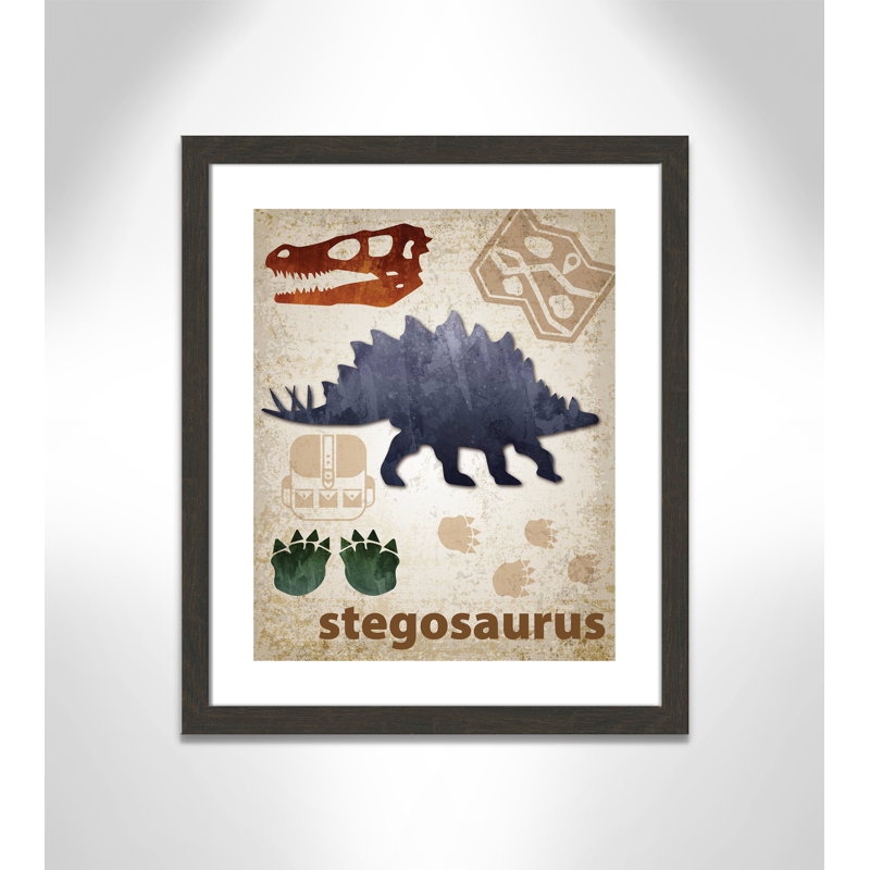 Décalcomanie murale Dinosaures-02 ', H 26,5 po x l 22,5 po x P 0,625 po, Encadré plat à grain de bois noir