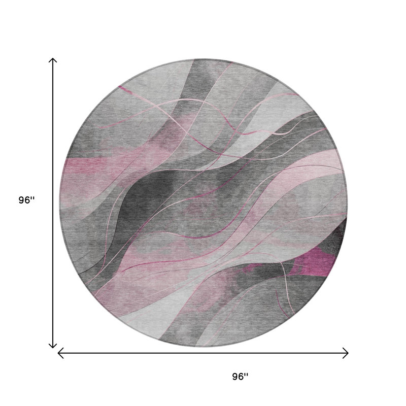 Tapis extérieur rond lavable abstrait 8 pi rose et gris
