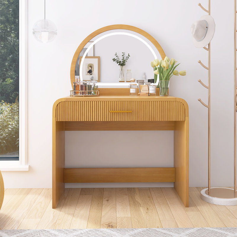 Coiffeuse 39 po avec miroir lumineux, Naturel