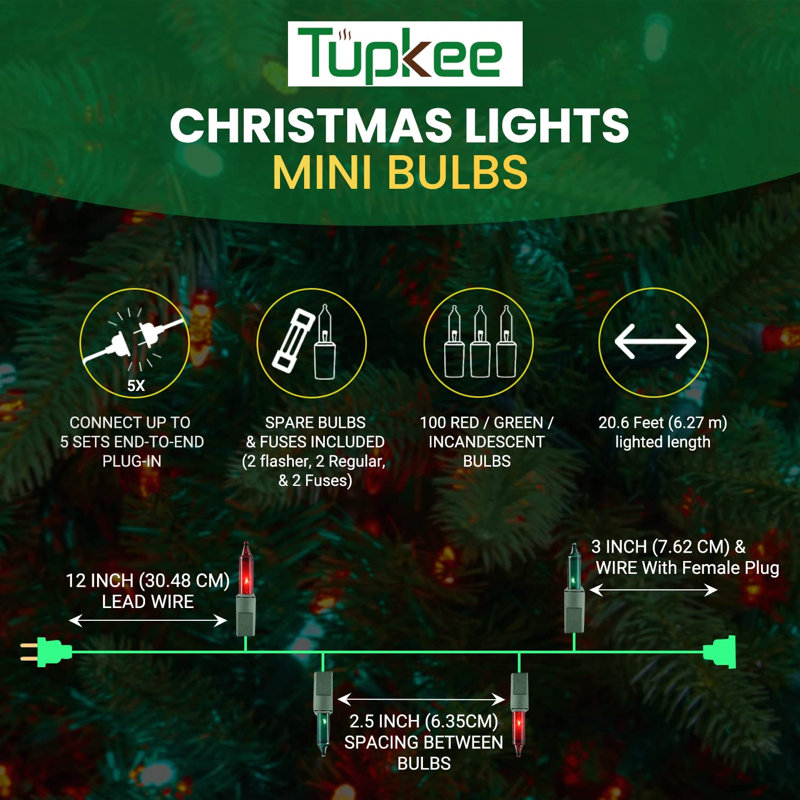 Guirlande de Noël 100 lumières Tupkee, Rouge / Vert