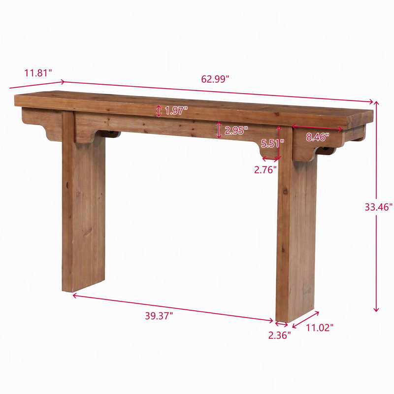 Console de 63 po en bois massif, table d'entrée pour salon