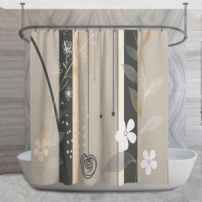Rideau de douche à motif botanique - Décoration de salle de bain abstraite