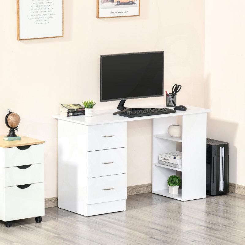 Bureau d'ordinateur moderne de 47 pouces avec 3 tiroirs et une tablette de rangement, conception compacte pour un poste de travail efficace