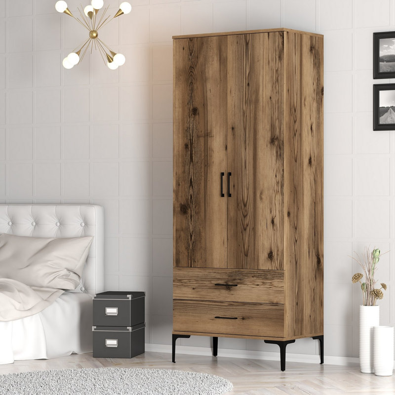Berend 2 Door Manufactured Wood Wardrobe, Walnut