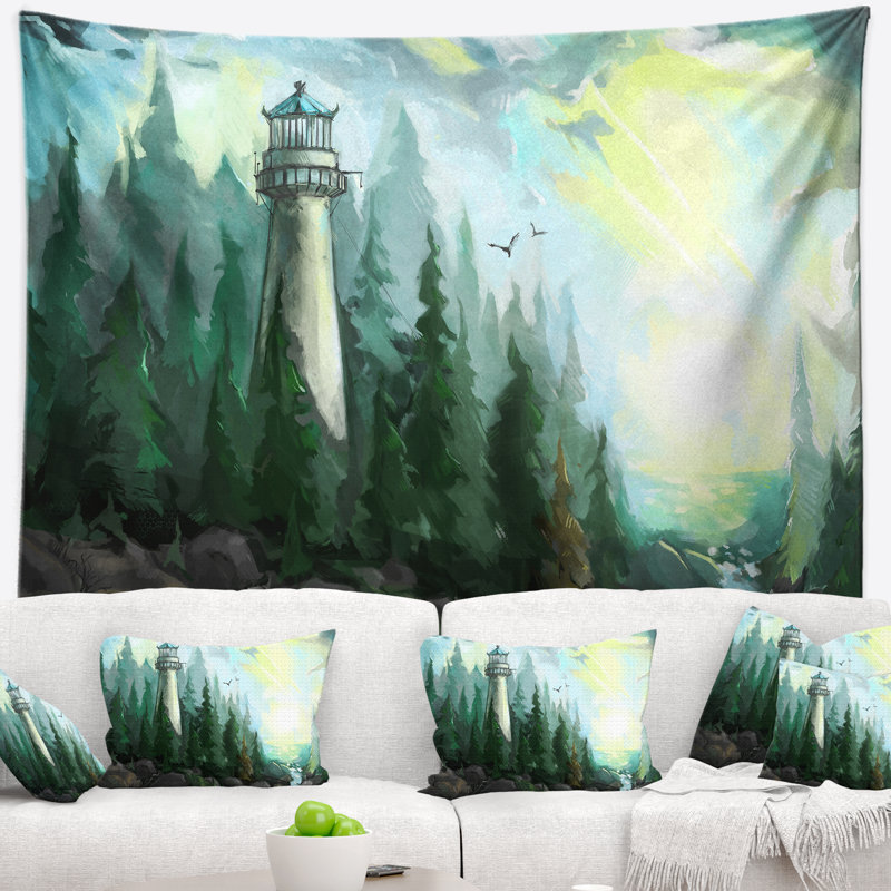 Tapisserie paysage avec rivière et arbres, H 50 po x l 60 po
