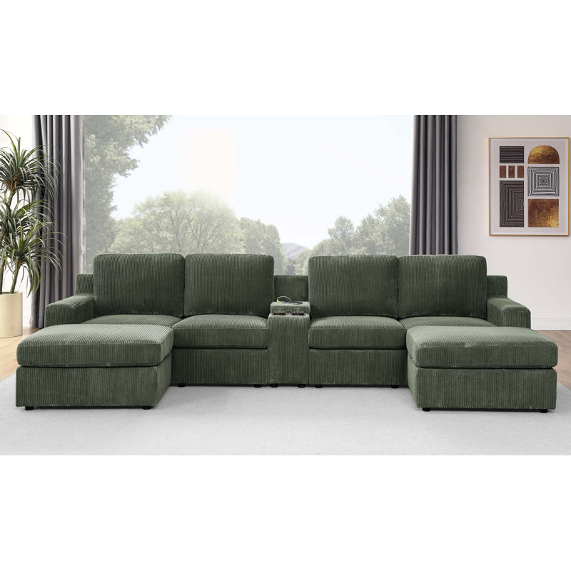 Canapé modulaire Larcbost, Velours côtelé vert foncé
