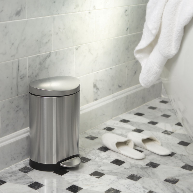 Compact Brushed Stainless Steel Semi-Round Trash Can with Pedal, 1.6 Gal