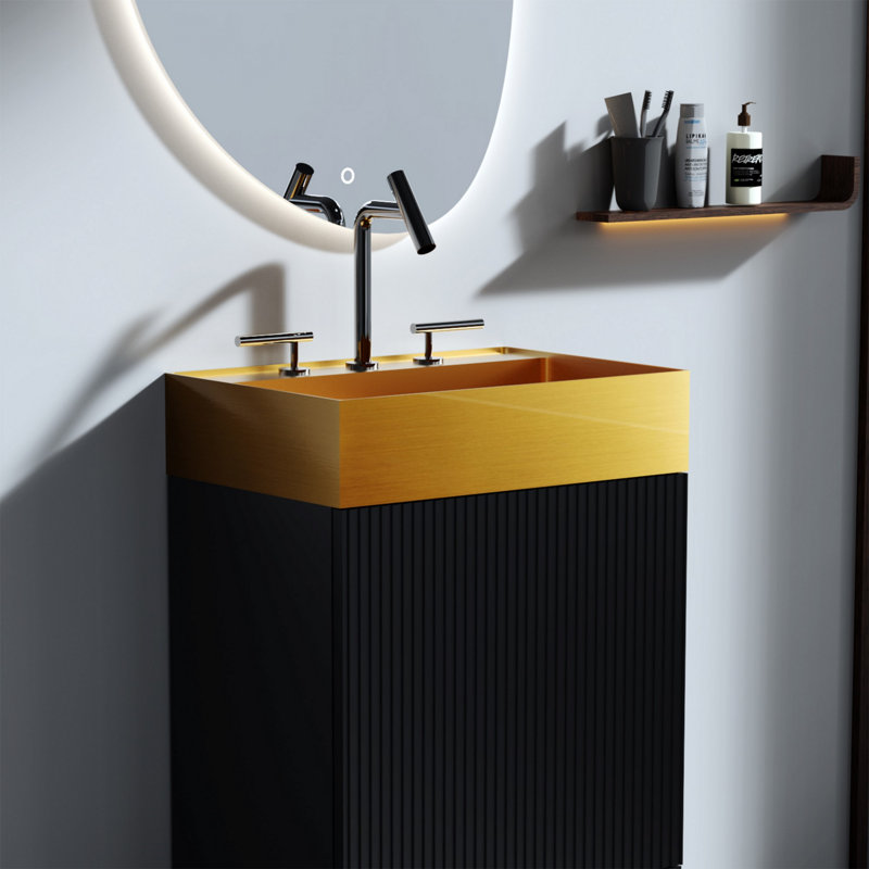 Lavabo de salle de bain en acier inoxydable avec 3 trous de robinet