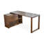 Bureau en bois massif en forme de L brun noyer + verre avec bureau à 2 tiroirs-1336476324