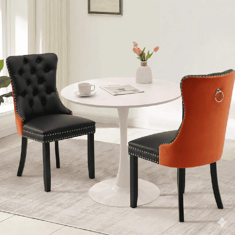 Round Dining Table Sets with 2 chairs, White, Black/Orange