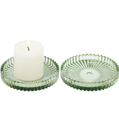 3.8" Glass Pillar Candle Holders Set Of 2