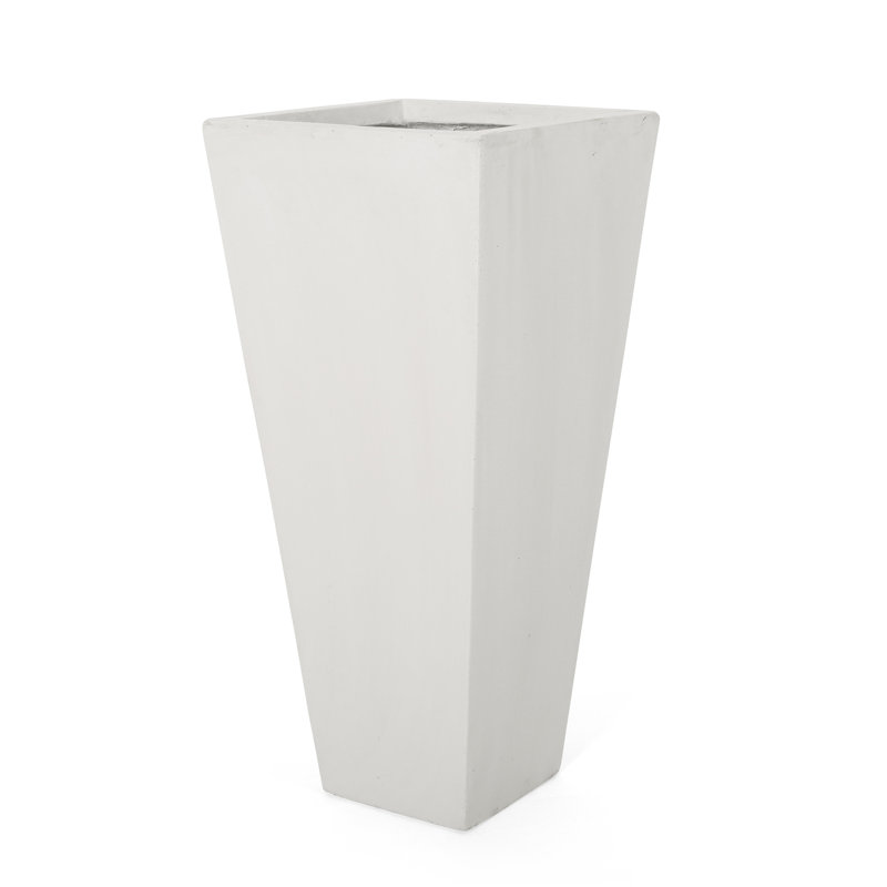 13" X 28.5" Outdoor Modern Mgo Cast Stone Planter, 28.5" H x 13" W x 13" D, Matte White