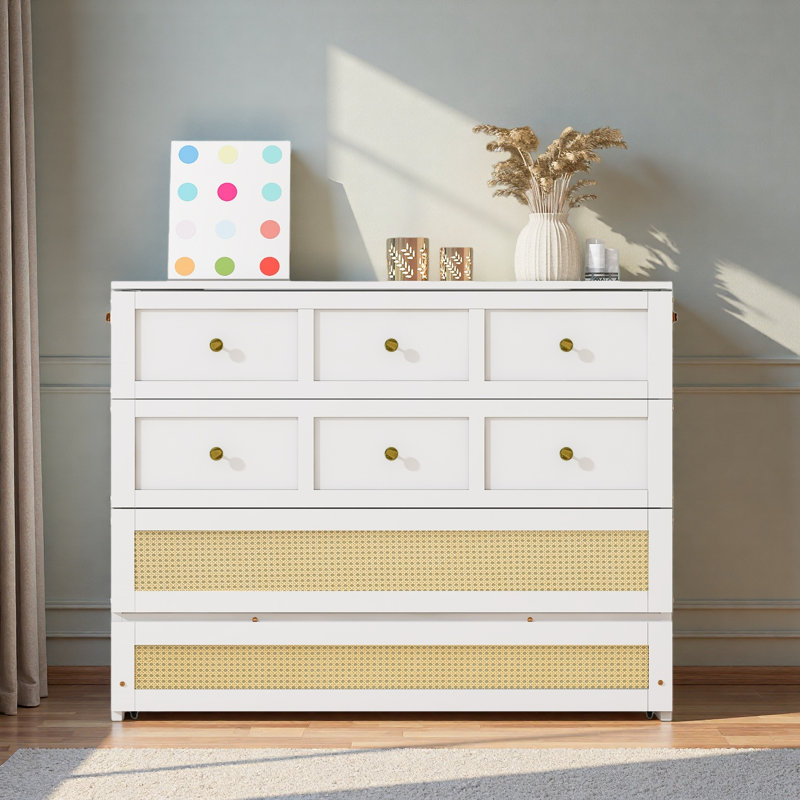 Lit escamotable double avec grands tiroirs, Blanc