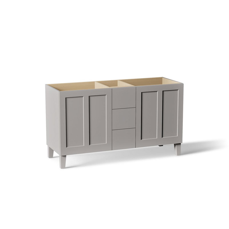 Base de meuble-lavabo en popeline 60 po avec pieds de meuble, 2 portes et 3 tiroirs, Mohair gris