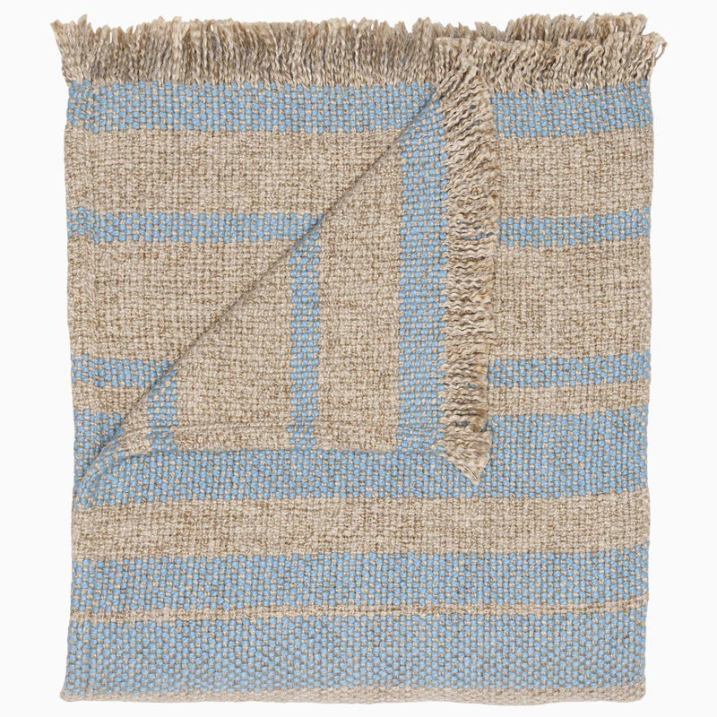Ekram Hand Woven Throw Blanket, Beige/Light Indigo