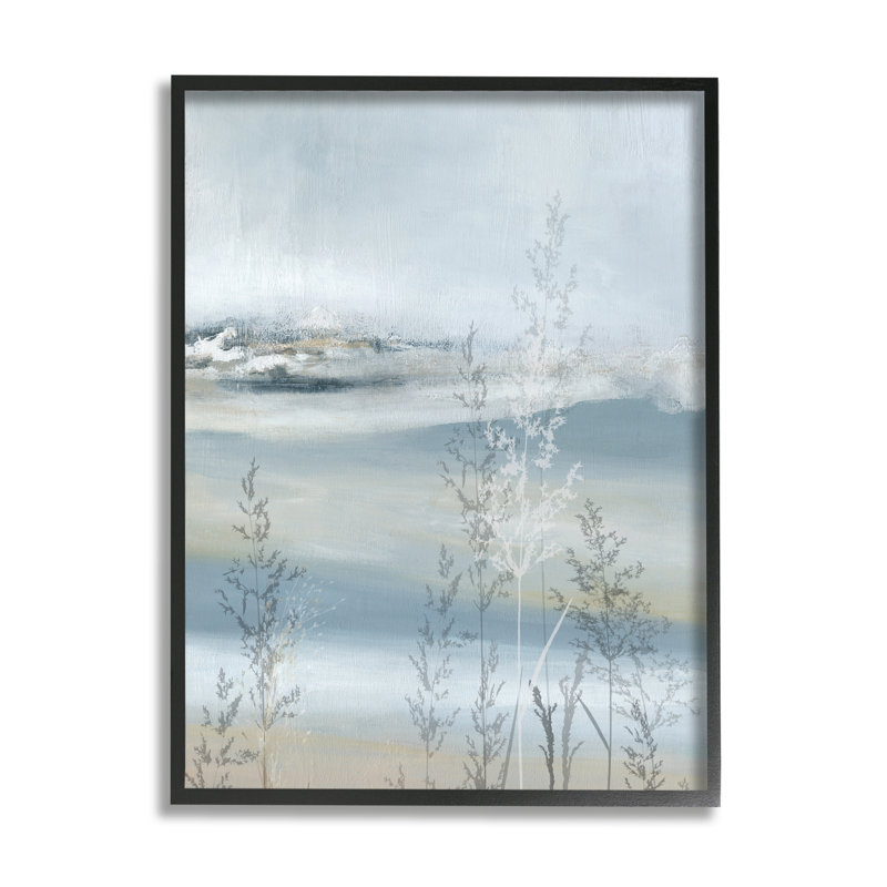 Paysage abstrait bleu, impression sur bois, Cadre noir, H 14 po x l 11 po x P 1,5 po