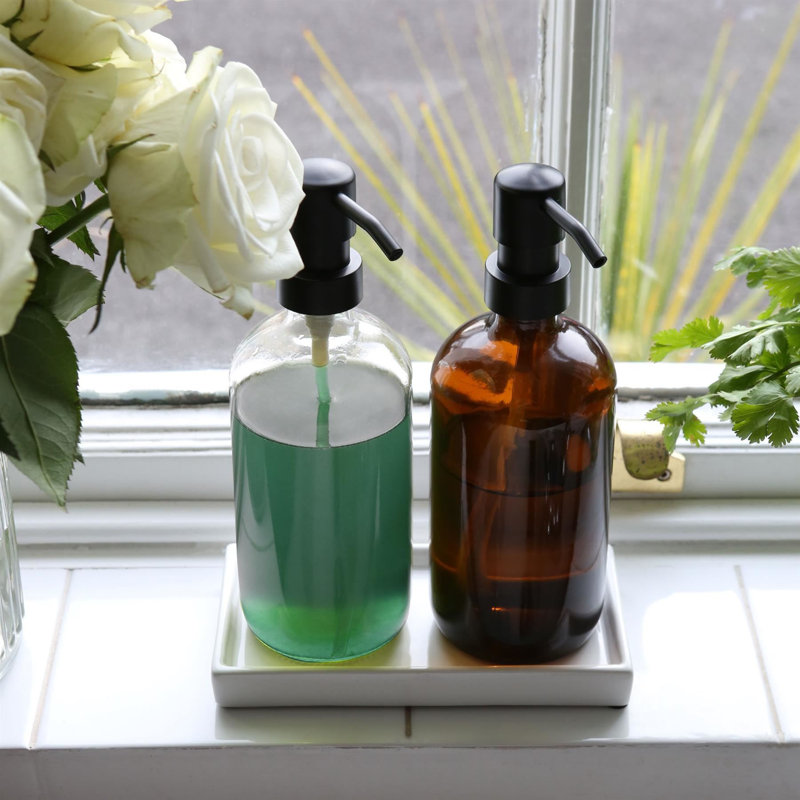 4x Glass Soap Dispensers - 500ml, Amber