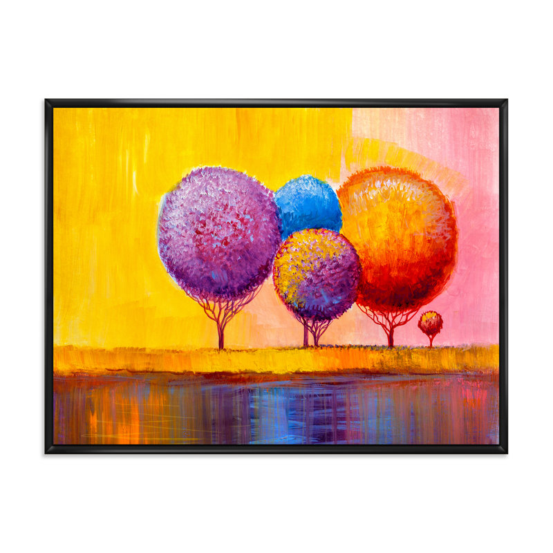 «Autumn Fantasy Trees I», peinture sur toile, H 16 po x l 32 po x p 1 po, Cadre flottant noir