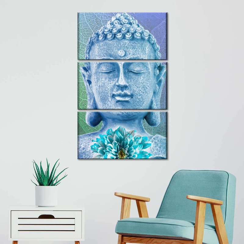 Bouddha turquoise 3 pièces, H 45 po x l 28 po x P 1,25 po