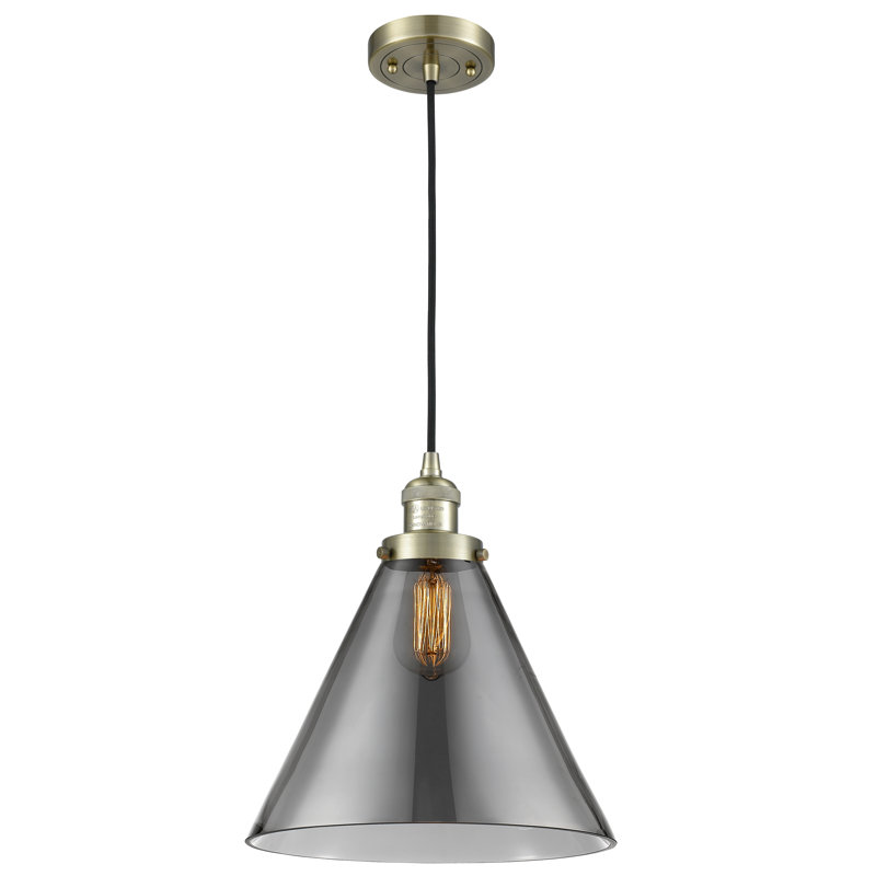Pompa 1 - Light Single Pendant, Smoked, Polished Nickel, 14.13" H x 12" W x 12" D