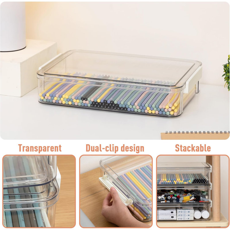 3 PCS 8.5 x 11 Plastic Storage Bins with Lids and Latches, Portable Project Case for Drawers