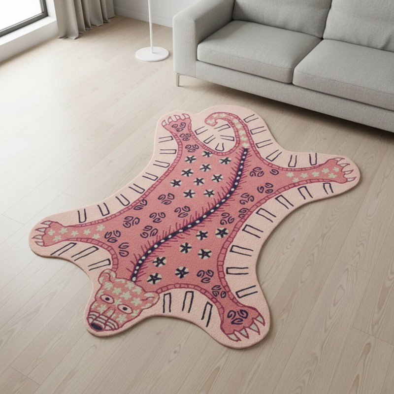 Pink Tiger Figured Woven Floor Carpet, Oval 2'8" x 4'