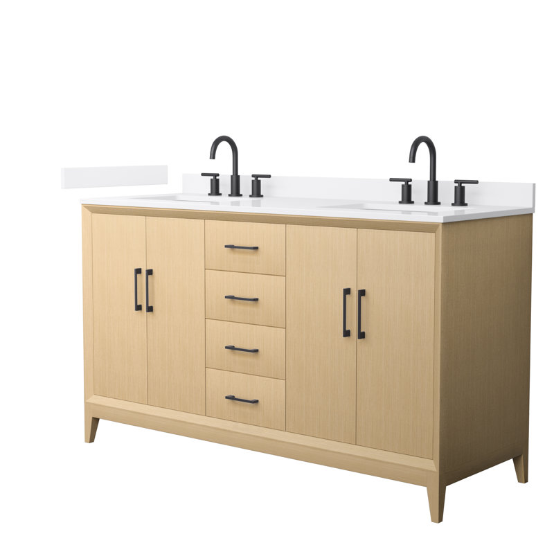 Janna 60" Freestanding Double Bathroom Vanity with Quartz Top, White Quartz, Matte Black