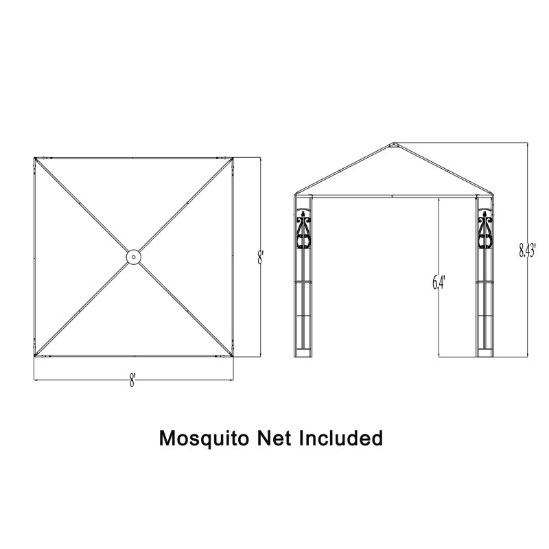 Beige Steel 8' x 8' Patio Gazebo with Mosquito Net